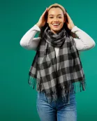 Denver Plaid Fringe Scarf - Black & Gray