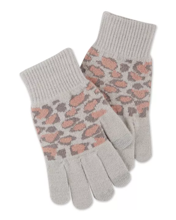 Sparkle Leopard Texting Knit Goves - Cream