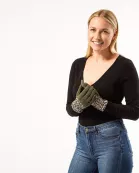 Leopard Button Gloves - Green