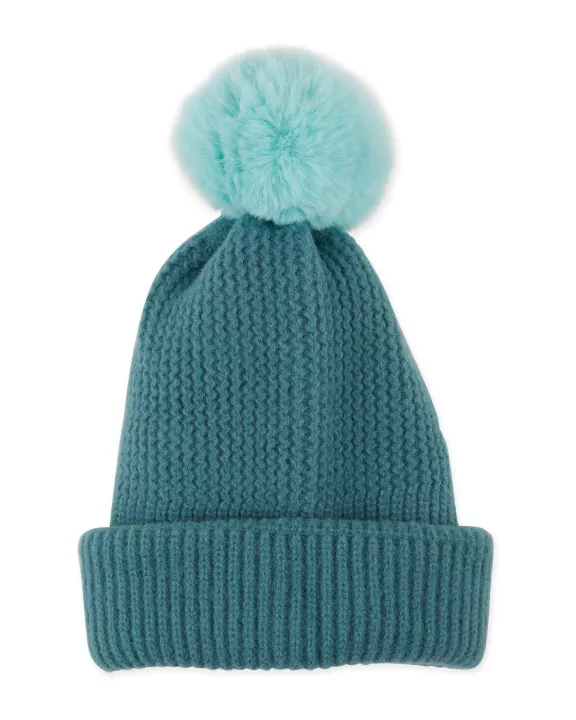 Plush Knit Pom Pom Beanie - Teal