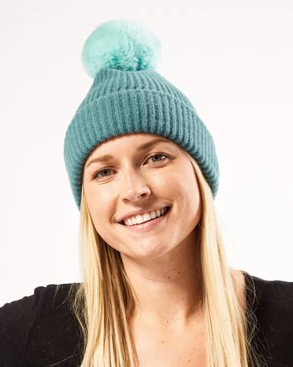 Plush Knit Pom Pom Beanie - Teal