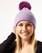 Plush Knit Pom Pom Beanie - Purple