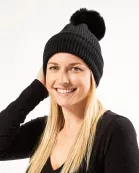 Plush Knit Pom Pom Beanie - Black