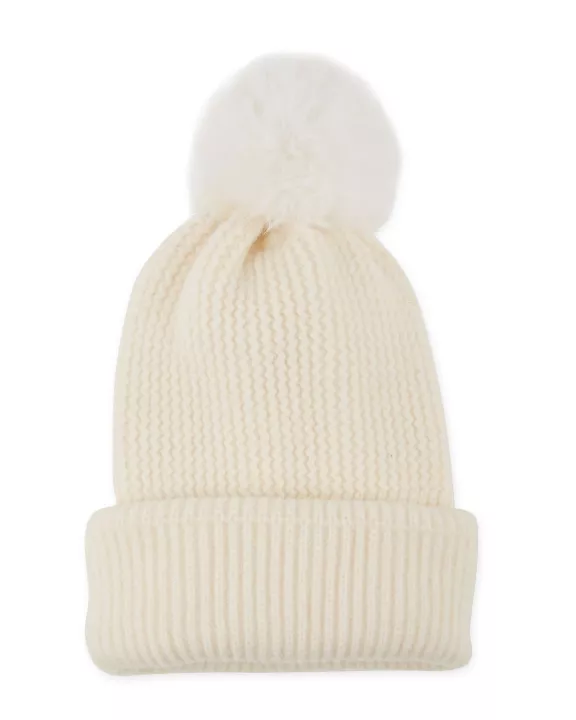 Plush Knit Pom Pom Beanie - Cream