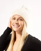Plush Knit Pom Pom Beanie - Cream