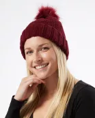 Snap On Pom Pom Beanie - Wine