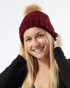 Snap On Pom Pom Beanie - Wine