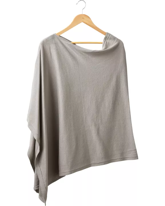 Elegant Solid Cotton Poncho - Light and Gray