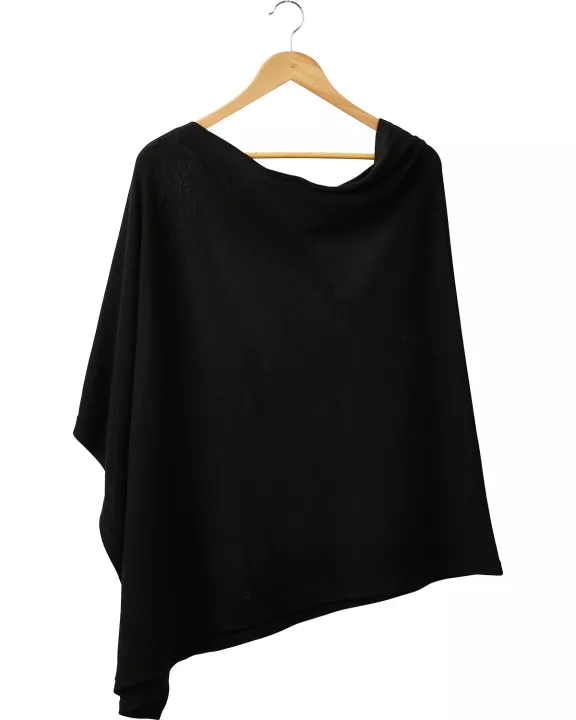 Elegant Solid Cotton Poncho - Black