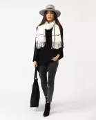 Elegant Solid Cotton Poncho - Black