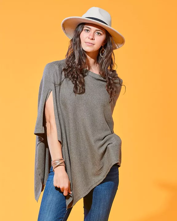 Elegant Solid Cotton Poncho - Taupe
