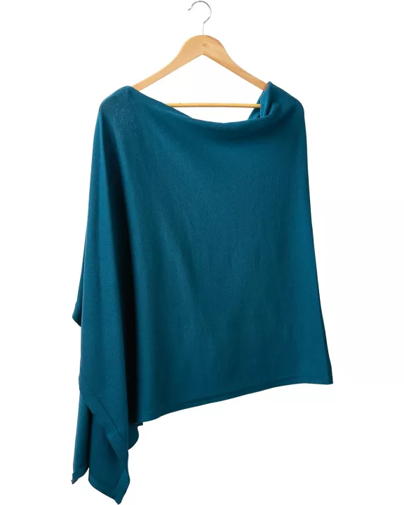 Elegant Solid Cotton Poncho - Teal