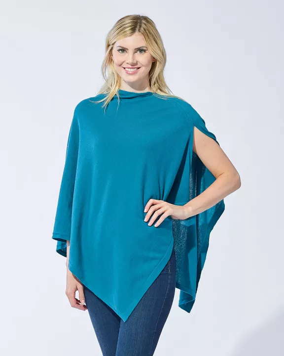 Elegant Solid Cotton Poncho - Teal