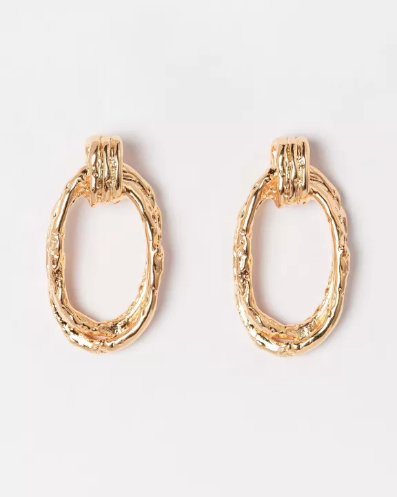 Brass Textured Oval Link Earrings