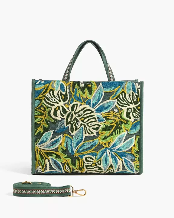 Evergreen Monstera Embellished Bag