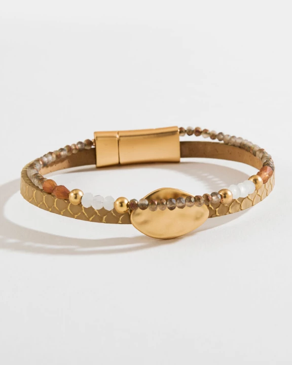 Beaded Metal Ring Layered Magnetic Bracelet