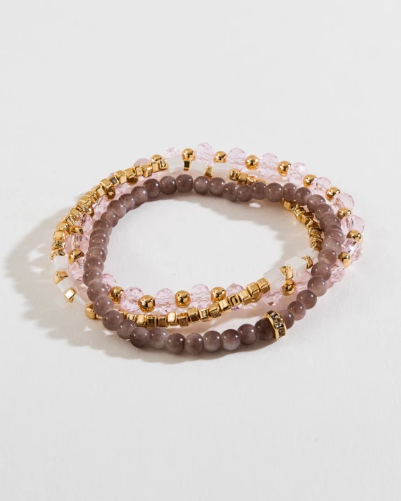 Glass Bead Metallic Layered Stretch Bracelet