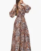Set of 6 Brown Leopard Cold Shoulder Maxi Dress (S,M,L)