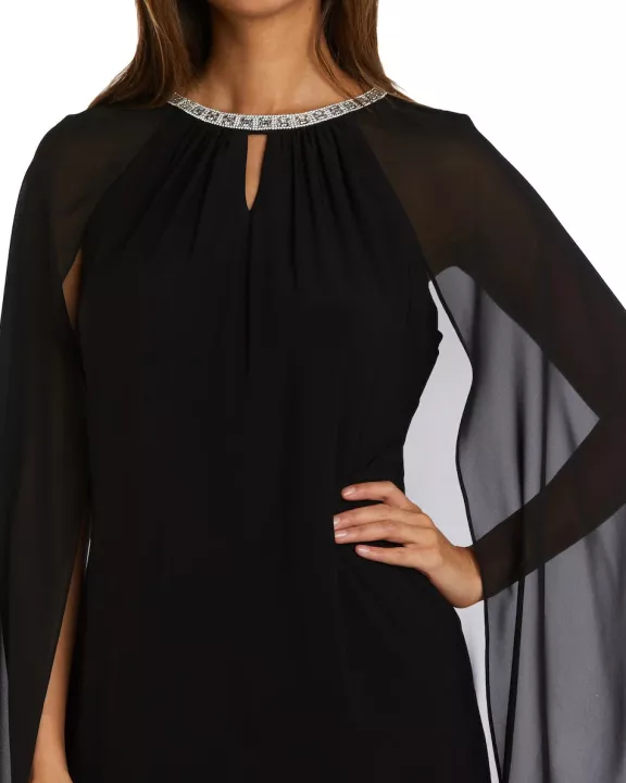 R&M Richards Rhinestone Neck Capelet Tunic Pant Set Jumpsuit