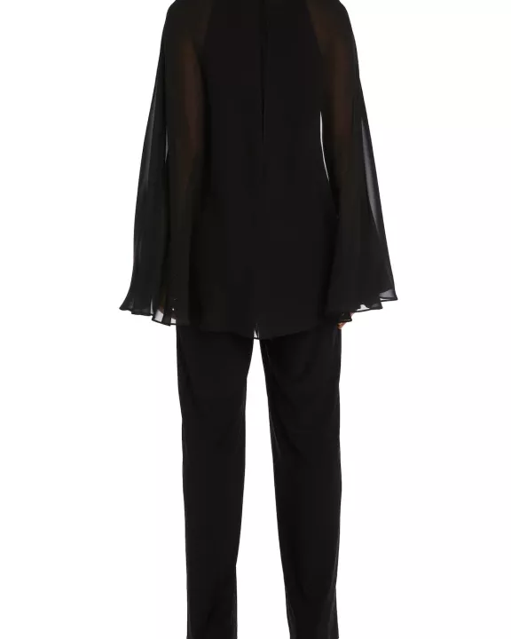 R&M Richards Rhinestone Neck Capelet Tunic Pant Set Jumpsuit