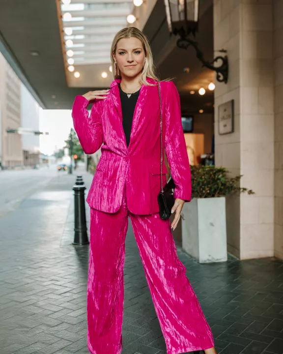 Heff Crushed Velvet Blazer - Fuchsia