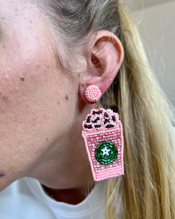 Pink Coffee Seed Bead Earrings