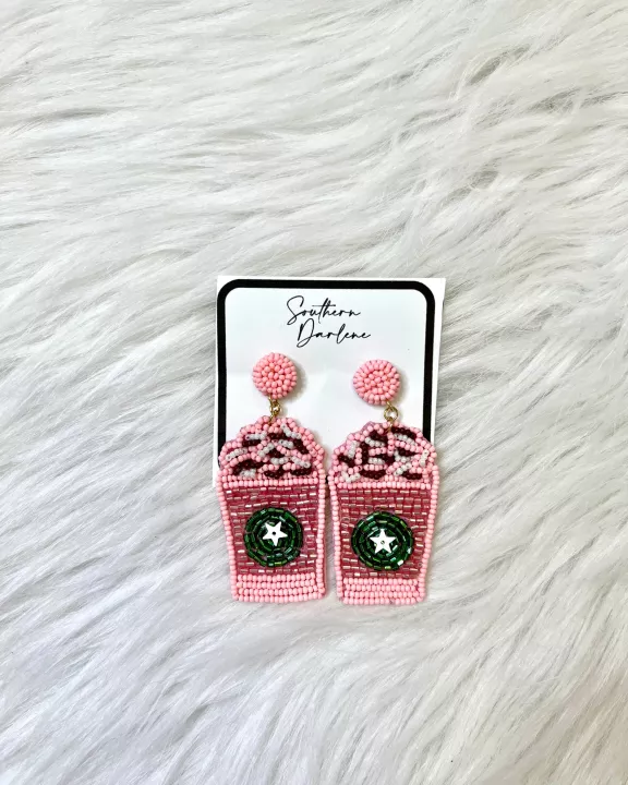 Pink Coffee Seed Bead Earrings