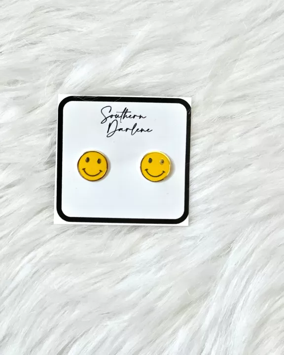 Happy Face Metal Stud Earrings