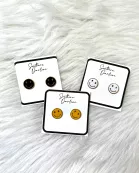 Happy Face Metal Stud Earrings