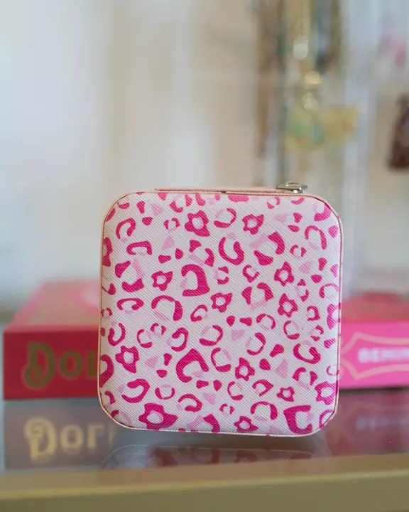 Pink Leopard Square Jewelry Case