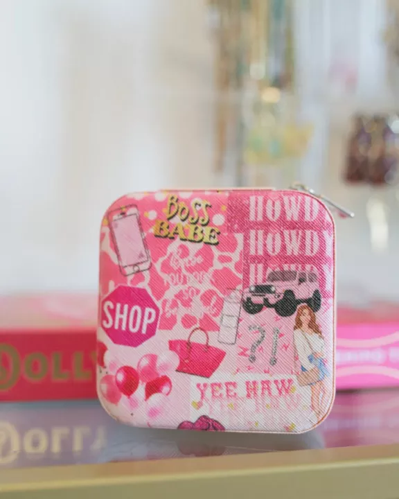 Pink Collage Square Jewelry Case
