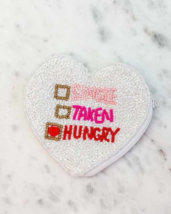 'Single, Taken, Hungry' Beaded Zip Pouch