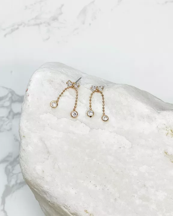 Crystal Bowtie Drop Earrings