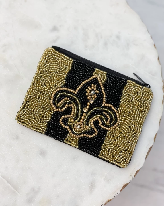 Fleur De Lis Beaded Zip Pouch
