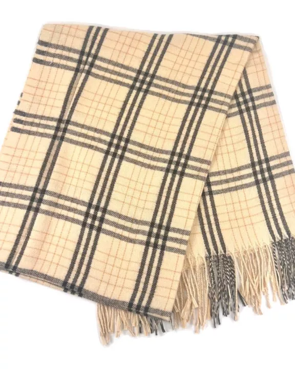 VIA FIORE Beige Plaid Scarf Stylish Layering Winter