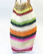 VIA FIORE Orange Stripe Tote Stylish Summer Beach Bag