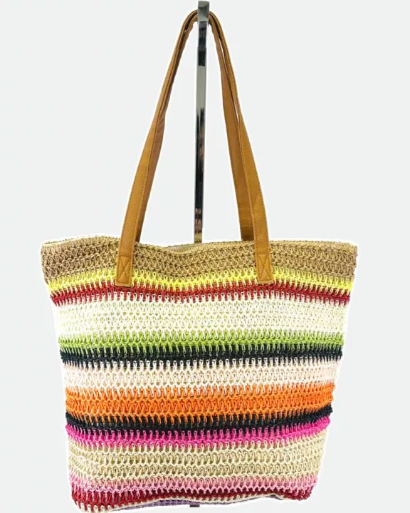 VIA FIORE Orange Stripe Tote Stylish Summer Beach Bag