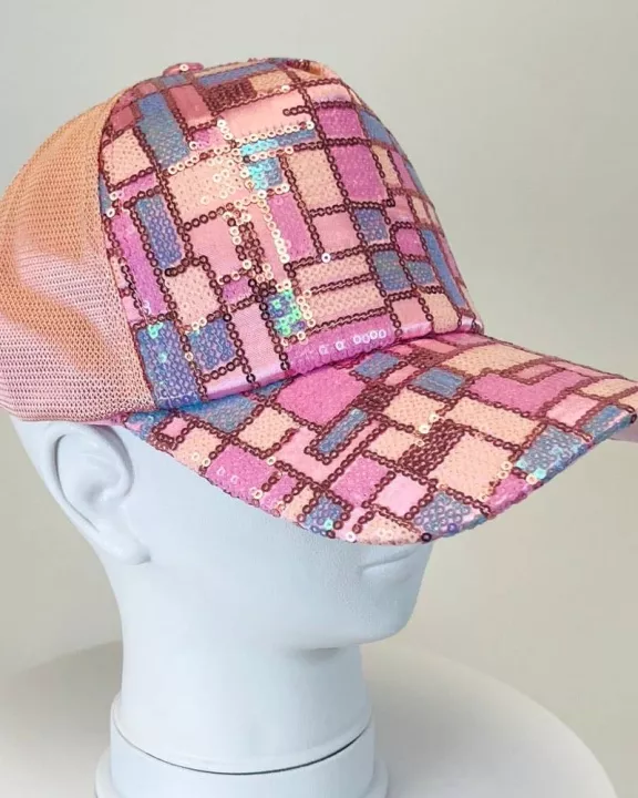 VIA FIORE Women's Squares Cap Pink Adjustable, Lightweight