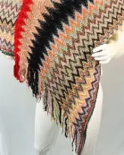 VIA FIORE Red Stripe Scarf Poncho Cozy Winter Fashion Wrap