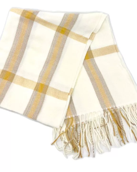 VIA FIORE Trendy Brown Plaid Scarf Fringed Winter Warmth