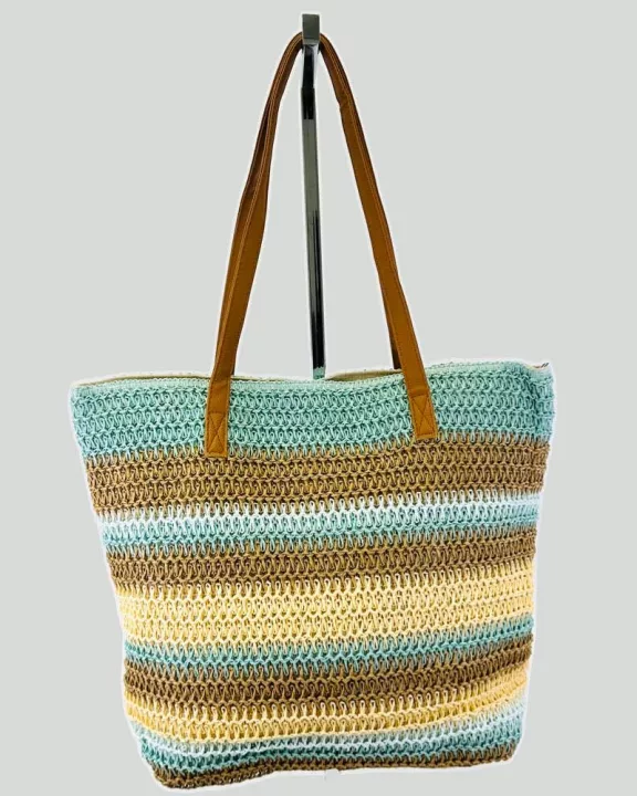 VIA FIORE Stripe Fashion Tote Bag Green