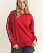 PLUS SIZE CHECKERBOARD SLEEVE SWEATSHIRT