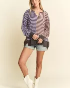 STRIPE COLOR BLOCK OVER SIZED TOP