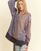 STRIPE COLOR BLOCK OVER SIZED TOP