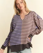 STRIPE COLOR BLOCK OVER SIZED TOP