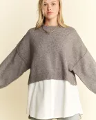 PLUS SIZE SOLID SWEATER KNIT MATCH TOP