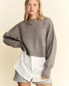 PLUS SIZE SOLID SWEATER KNIT MATCH TOP