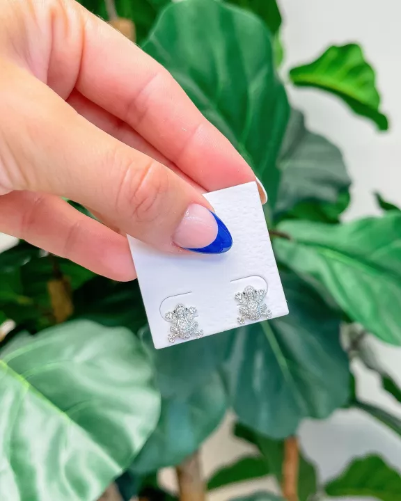 Cubic Zirconia Frog Stud Earrings