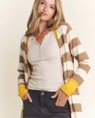 PLUS SIZE STRIPED DRAPED COLOR BLOCK CARDIGAN