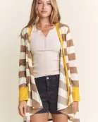PLUS SIZE STRIPED DRAPED COLOR BLOCK CARDIGAN